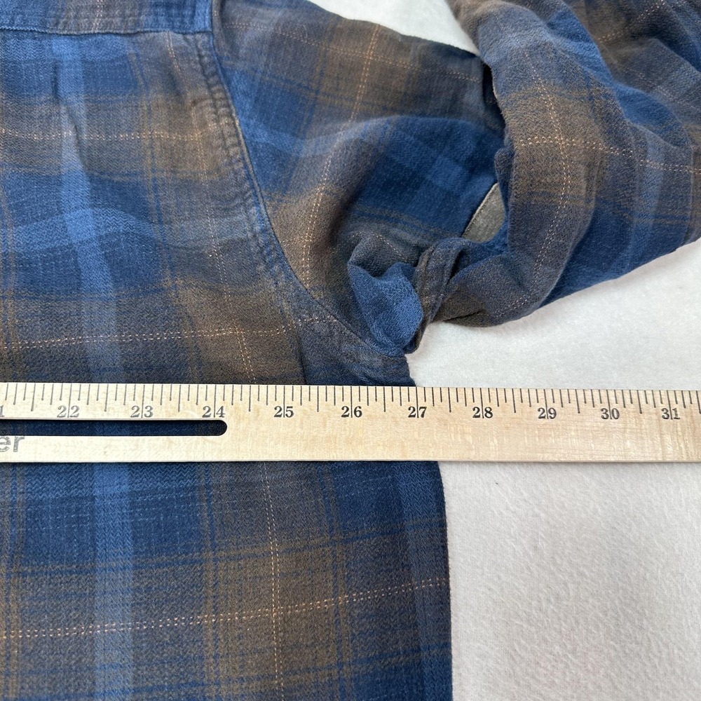 Cabela's Shirt Mens XL Blue Plaid Flannel Button Up Elbow Patches Workwear - Picture 9 of 10